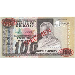 Madagascar, 100 Francs = 20 Ariary 1974-83 SPECIMEN De la Rue
