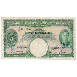 Malaya 5 Dollars 1941