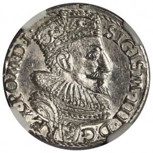 Zygmunt III Waza, Trojak Malbork 1594 - NGC MS64 - pierścień w dacie - RZADKI