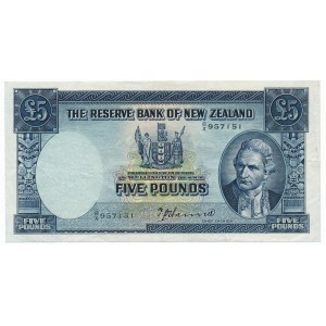 New Zealand - 5 pounds ND (1940-1955) T.P.Hanna - rare signature