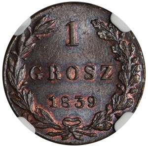 1 grosz Warszawa 1839 MW - NGC MS65 BN - OKAZOWY