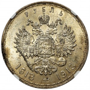 Rosja, Mikołaj II, Rubel 1913, 300-lecie Romanowów - NGC MS63 - głęboki stempel