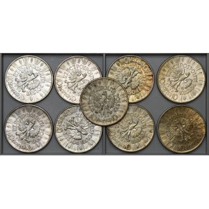 Zestaw, Piłsudski 10 złotych 1935-1937 (9 szt.) 