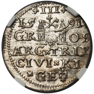 Zygmunt III Waza, Trojak Ryga 1591 - NGC MS61