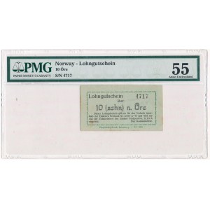 Norwegia(Sagen) Feldpost Nr. 32117A - 10 Ore - PMG 55 - UNIKALNY bon wydany w obozie dla polskich jeńców wojennych.
