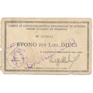 Italy, POW Camp Fonte D'Amore Di Svlmona - 10 lire ND CANCELLED