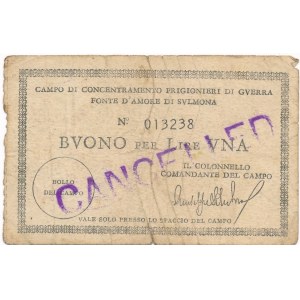 Italy, POW Fonte D'Amore Di Svlmona - 1 lire ND CANCELLED