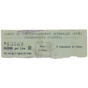 Włochy, Obóz koncentracyjny Campo di Concentramento Internati Civili Chiesanuova (Padova) -10 Lire - skasowany