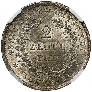 Powstanie Listopadowe, 2 złote Warszawa 1831 KG - NGC MS63