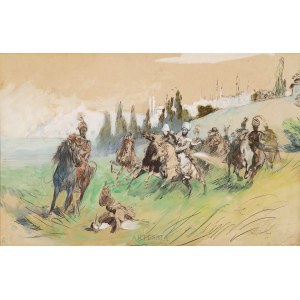 Waclaw Pawliszak (1866-1905), Hunting with a falcon