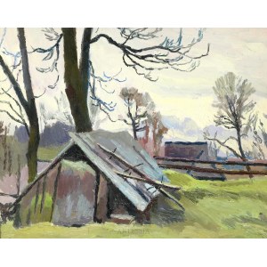 Stanisław Kamocki (1875-1944), Zakopane, Piwnica góralska i widok na Giewont, 1942