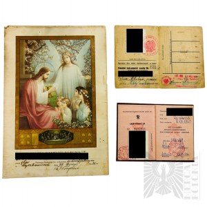 Zestaw Dokumentów - Legitymacja PKP, Legitymacja Członka Związku Zawodowego Służby Zdrowia, Pamiątka Pierwszej Komunii
