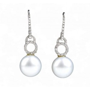 Australian pearl diamond drop gold earrings