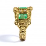 Archaeological style emerald diamond gold ring
