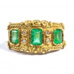 Archaeological style emerald diamond gold ring