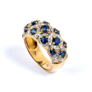 Gold diamond sapphire gold band ring