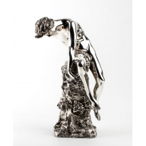 Marcello Mortet, Italian soldid silver sculpture depicting Narcissus