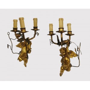 A pair of electric wall sconces, with cupids