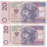 20 złotych 1994 -GC- z bardzo rzadkim błędem numeratora i bez (2szt.)