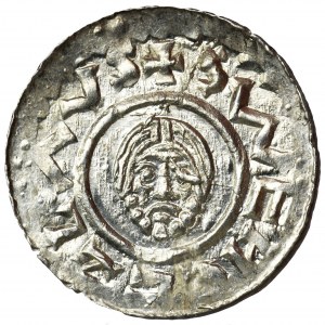 Bohemia, Bretislav II, Denarius - continuous border