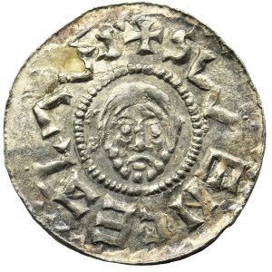 Bohemia, Bretislav II, Denarius - pearl border, two dots on the throne