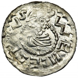 Bohemia, Bretislav II, Denarius - pearl border, short spear