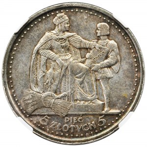 Constitution, 5 zloty 1925 - 81 pearls - NGC AU50
