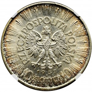 Pilsudski, 10 zloty 1937 - NGC MS62