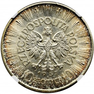Piłsudski, 10 złotych 1937 - NGC MS62 - PIĘKNY