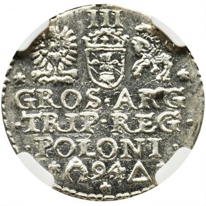 Sigismund III Vasa, 3 Groschen Marienburg 1594 - NGC MS61 - opened ring