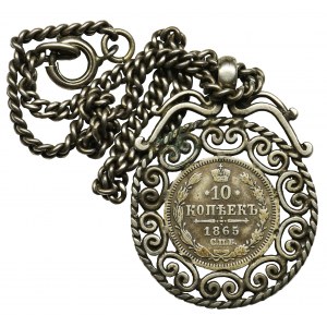Rosja, Mikołaj II, 10 kopiejek 1865 oprawione w formie medalionu na łańcuszku