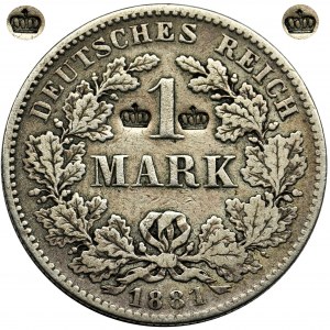 Niemcy, Cesarstwo Niemieckie, 1 marka Stuttgart 1881 - dwie kontramarki