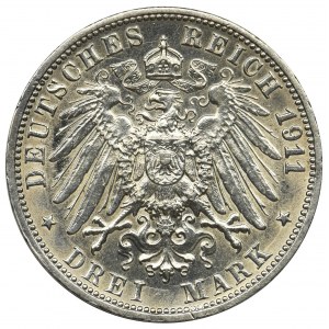Germany, Wirtemberg, William II, 3 mark Stuttgart 1911 F