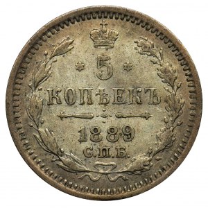 Rosja, Aleksander III, 5 kopiejek Petersburg 1889 СПБ АГ