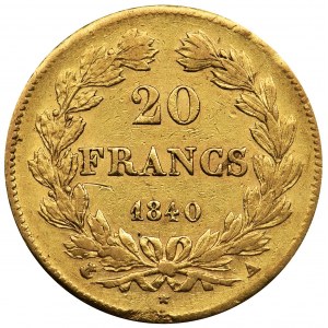 France, Louis Philip I, 20 francs Paris 1840 A