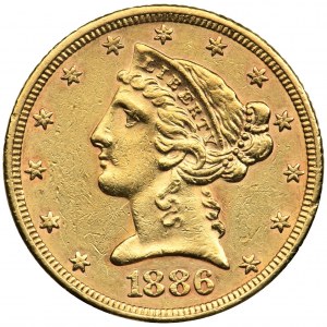 USA, 5 dolarów Filadelfia 1886 - Liberty Head