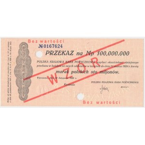 Przekaz, 100 milionów marek 1923 - WZÓR - RZADKI
