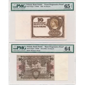10 złotych 1928 - próby kolorystyczne - PMG 64 i 65 EPQ (2szt.)