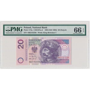 20 złotych 1994 - AB - PMG 66 EPQ - rzadka seria