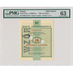 Pewex 20 dolarów 1960 - Dh - WZÓR - numeracja bieżąca - PMG 63