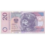 Próba, 20 złotych 1994 - AC 0000000 - bez nadruków - UNIKAT