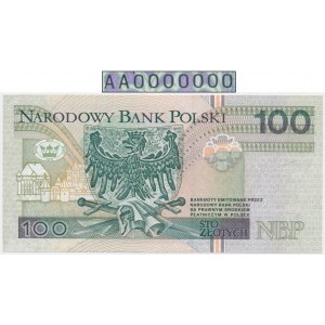 Próba, 100 złotych 1994 - AA 0000000 - bez nadruków - UNIKAT