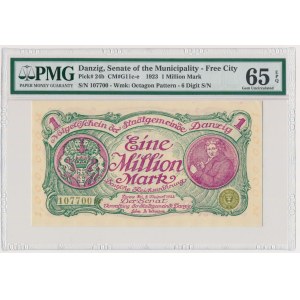 Gdańsk 1 milion marek 08 Sierpnia 1923 - num. 6 cyfrowa z ❊ - PMG 65 EPQ