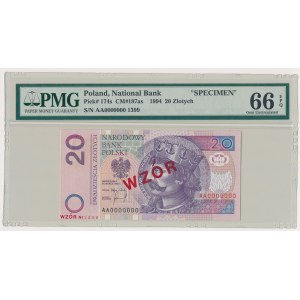20 złotych 1994 WZÓR - AA 0000000 - Nr 1399 - PMG 66 EPQ