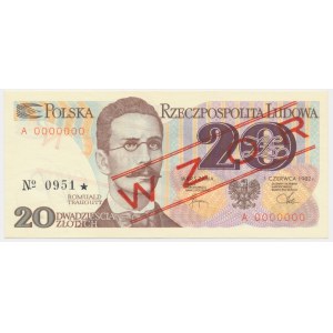 20 złotych 1982 WZÓR A 0000000 No.0951