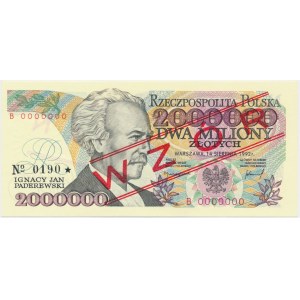 2 miliony złotych 1992 WZÓR B 0000000 No.0190 BEZ błędu - RZADKI