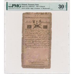 5 złotych 1794 - N.F.1 - PMG 30 NET - piękny znak herbowy - RZADKA SERIA