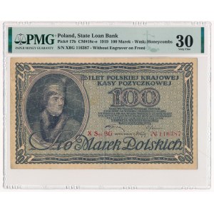 100 marek 1919 - X Ser. BG - PMG 30- EKSTREMALNIE RZADKA ODMIANA