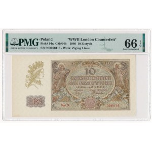 10 złotych 1940 - N. - London Counterfeit - PMG 66 EPQ