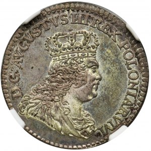 Augustus III of Poland, 3 Groschen Leipzig 1753 - NGC MS65 - rare